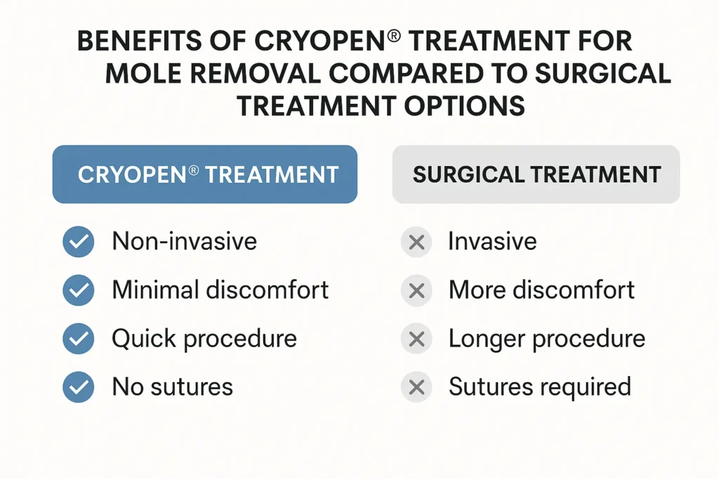 Table to show the benefits of getting moles removed Broxbourne from LA LIPO