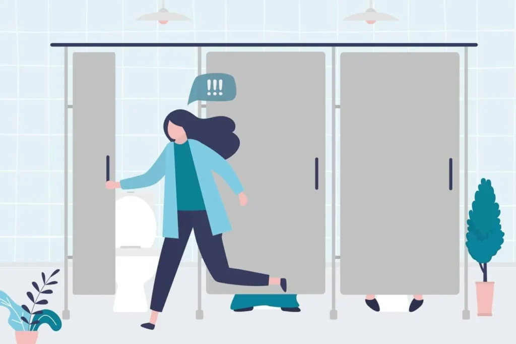 graphic of Urine incontinence Broxbourne woman running to the toilet.