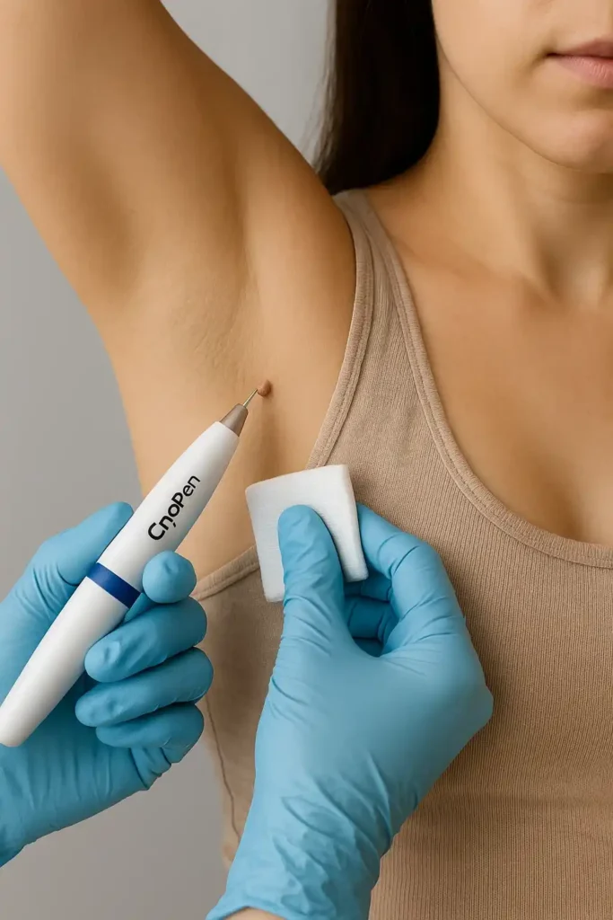 woman having cryopen to remove underarm skin tags Broxbourne