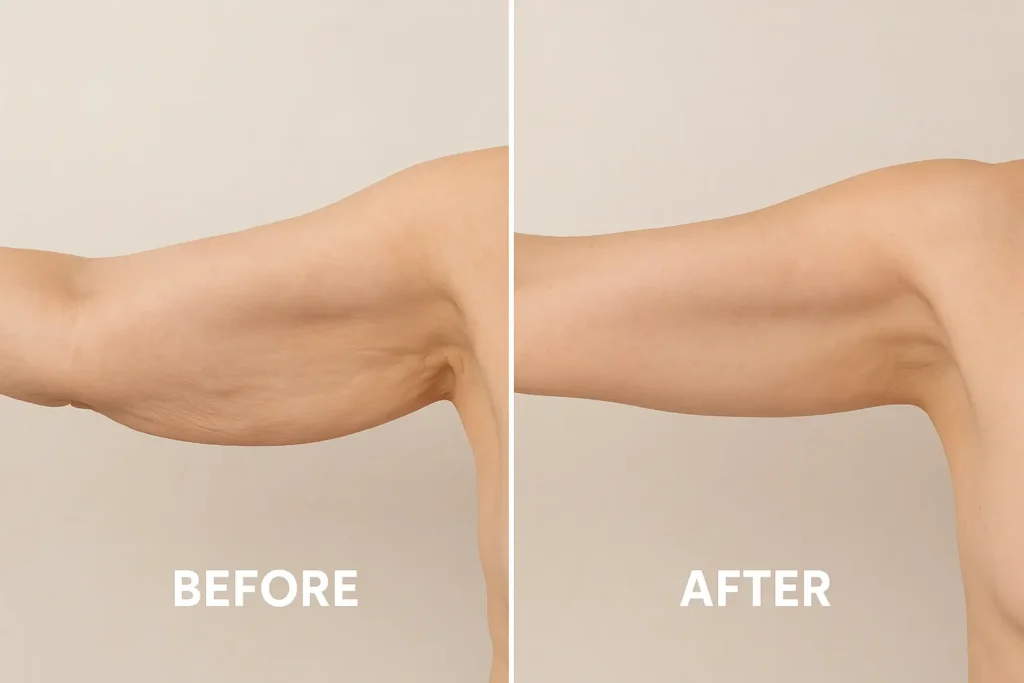 Picture of LA LIPO Broxbourne before and after results of skin tightening treatment on the upper arms.